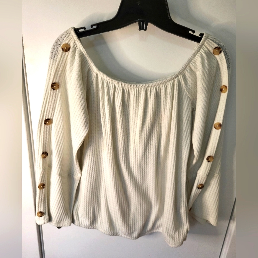 Waffle Knit Off Shoulder Top